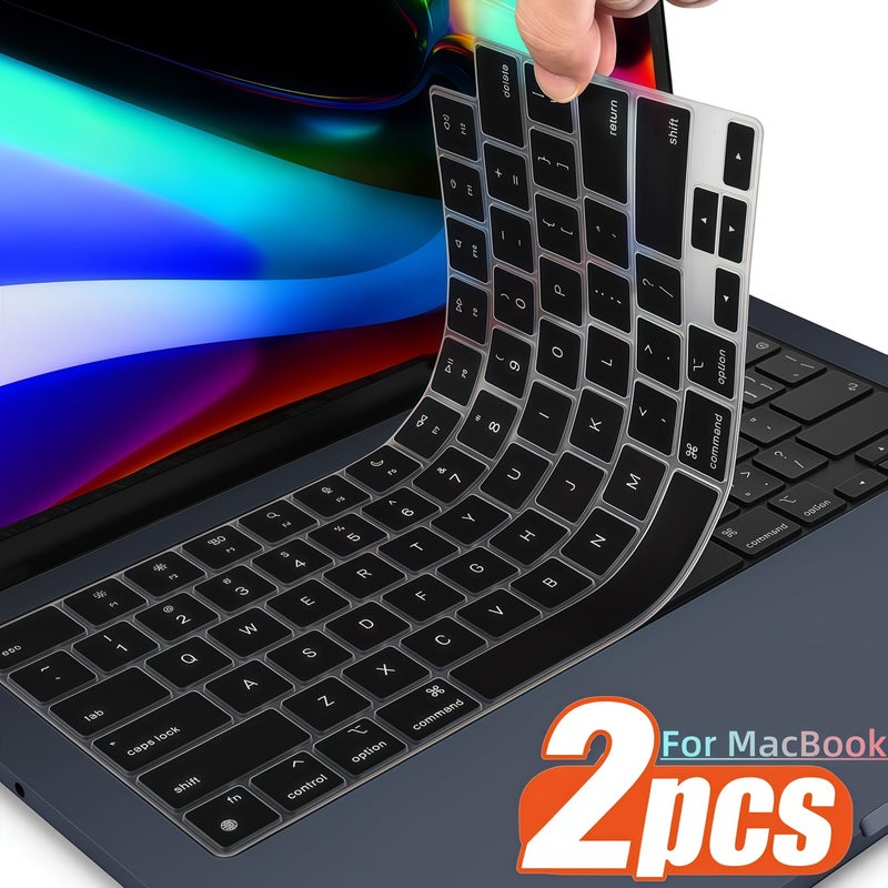 غطاء لوحة المفاتيح من السيليكون الأسود لـ Air13 M1 A2179 A2337 إنجليزي أوروبي فائق النحافة عبوة من قطعتين - Image 1