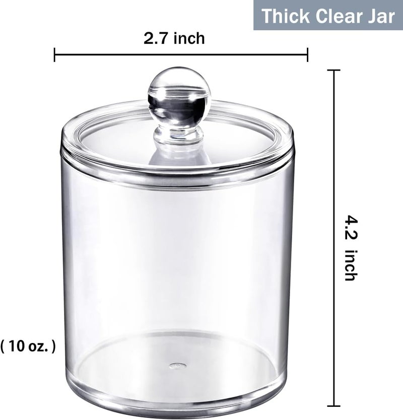 SheeChung Qtip Dispenser Apothecary Jars Bathroom - Qtip Holder Storage Canister Clear Plastic Acrylic Jar for Cotton Ball,Cotton Swab,Q-Tips,Cotton Rounds (2 Pack of 10 Oz.，Small) - Image 3