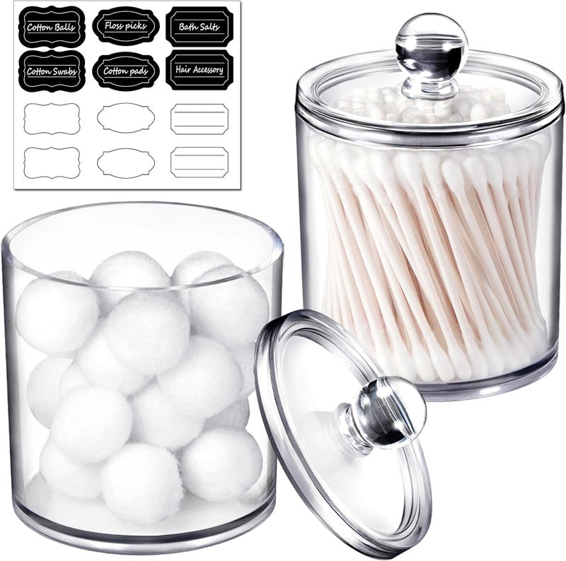 SheeChung Qtip Dispenser Apothecary Jars Bathroom - Qtip Holder Storage Canister Clear Plastic Acrylic Jar for Cotton Ball,Cotton Swab,Q-Tips,Cotton Rounds (2 Pack of 10 Oz.，Small) - Image 1