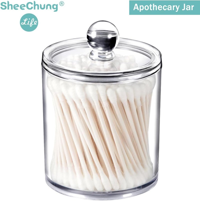 SheeChung Qtip Dispenser Apothecary Jars Bathroom - Qtip Holder Storage Canister Clear Plastic Acrylic Jar for Cotton Ball,Cotton Swab,Q-Tips,Cotton Rounds (2 Pack of 10 Oz.，Small) - Image 4