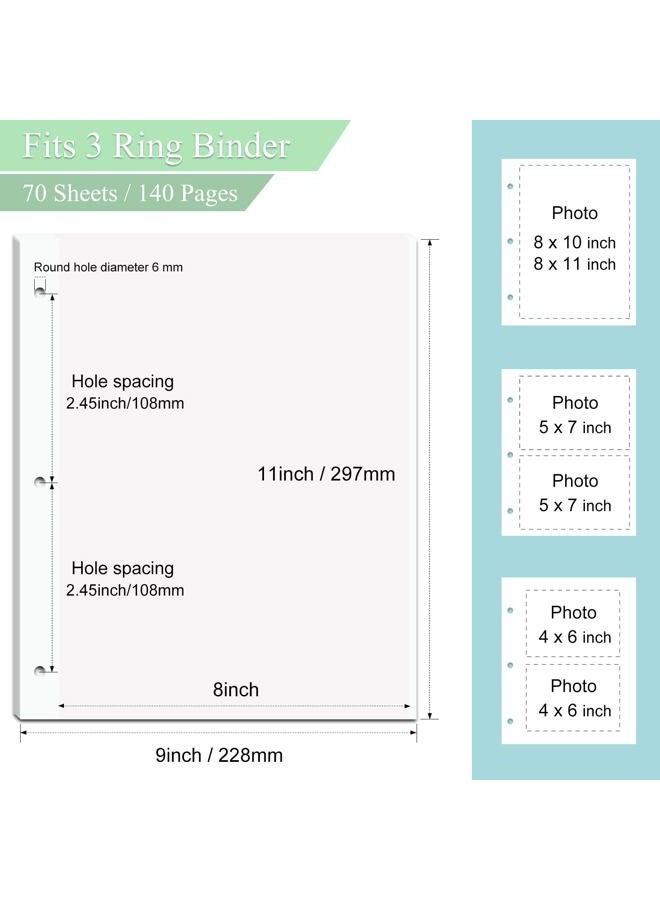 Dxmimer 11 x 9 Inch Photo Album Refill Pages, 140 Pages, 70 Sheets, Self-Adhesive, Compatible with Standard Three-Ring Binders - Image 2