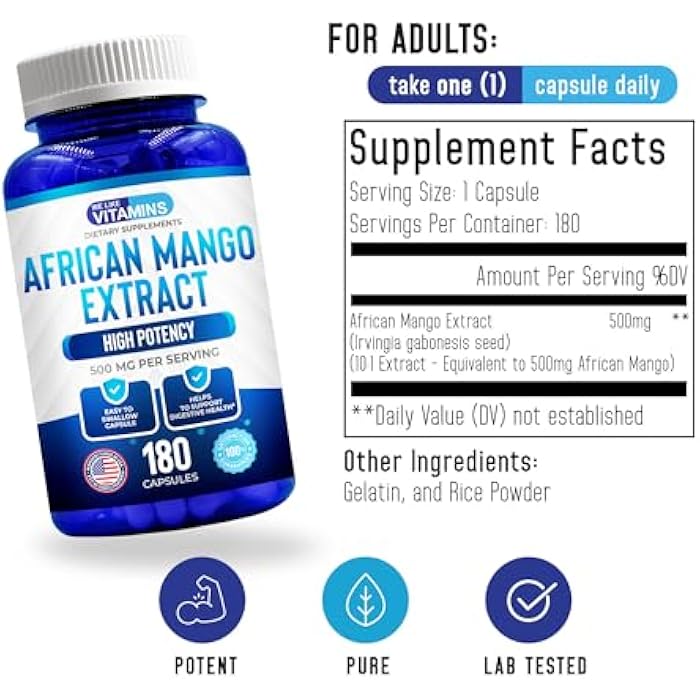 We Like Vitamins African Mango Extract 500mg - 5000mg Equivalent 10:1-180 Capsules - 6 Month Supply of African Mango Capsules – Supports Metabolism of Fat and Digestive Health - Image 2