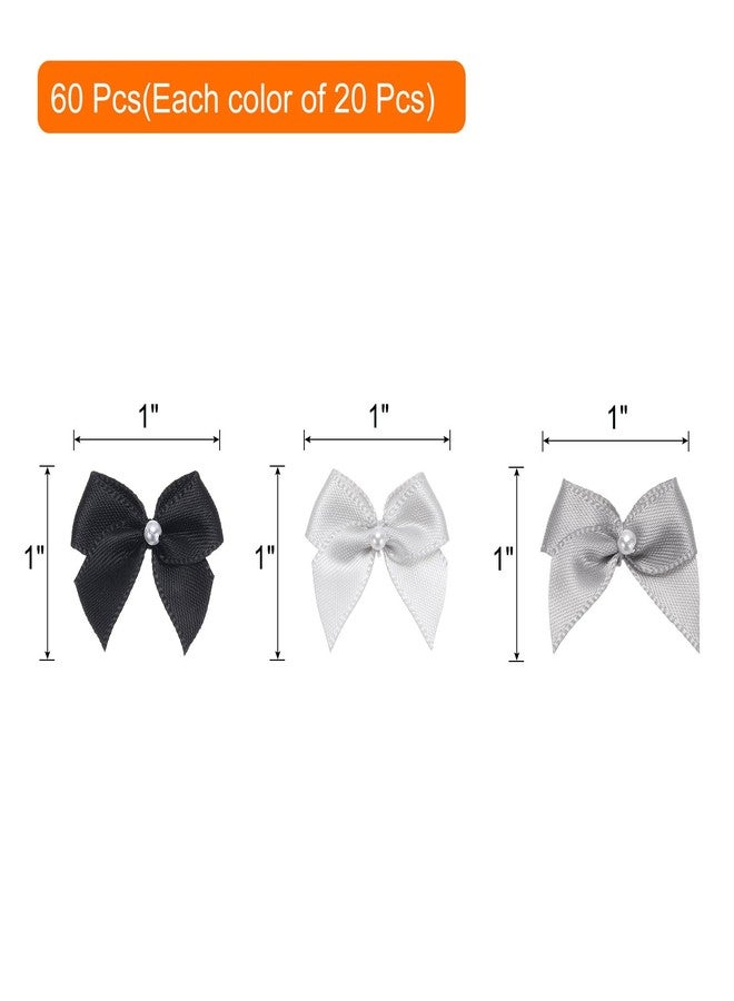 ميكسينيتي مجموعة ميكانيكسي، 60 قطعة من فيونكات الشريط الصغيرة باللون الأسود/الرمادي/الفضي مع لؤلؤ، زينة زهور شريطية مقاس 1 بوصة، مثالية للأعمال اليدوية، وخياطة فيونكات الشعر، وحفلات الزفاف، وتزيين الكريسماس. - Image 2