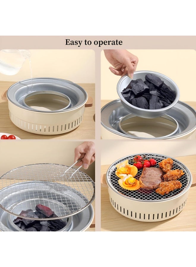 Portable Smokeless Charcoal Grill, Round BBQ Grill with Mesh Grate, 35.5cm Diameter, Beige, Outdoor Tabletop Barbecue - Image 2