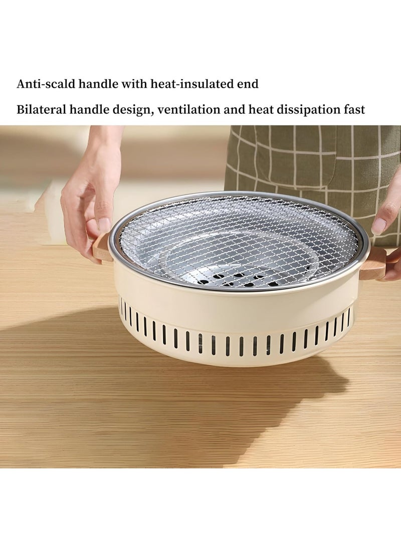 Portable Smokeless Charcoal Grill, Round BBQ Grill with Mesh Grate, 35.5cm Diameter, Beige, Outdoor Tabletop Barbecue - Image 3