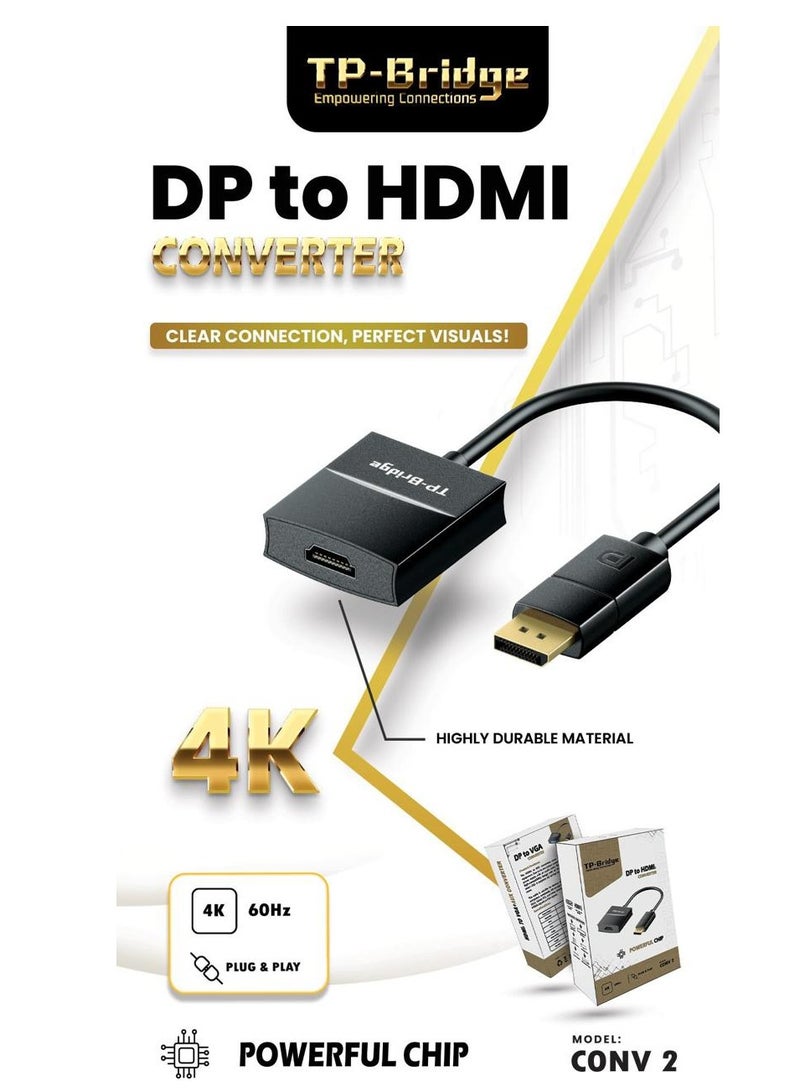 تي بي بردج محول كابل من DP إلى HDMI – أسود  - Image 2