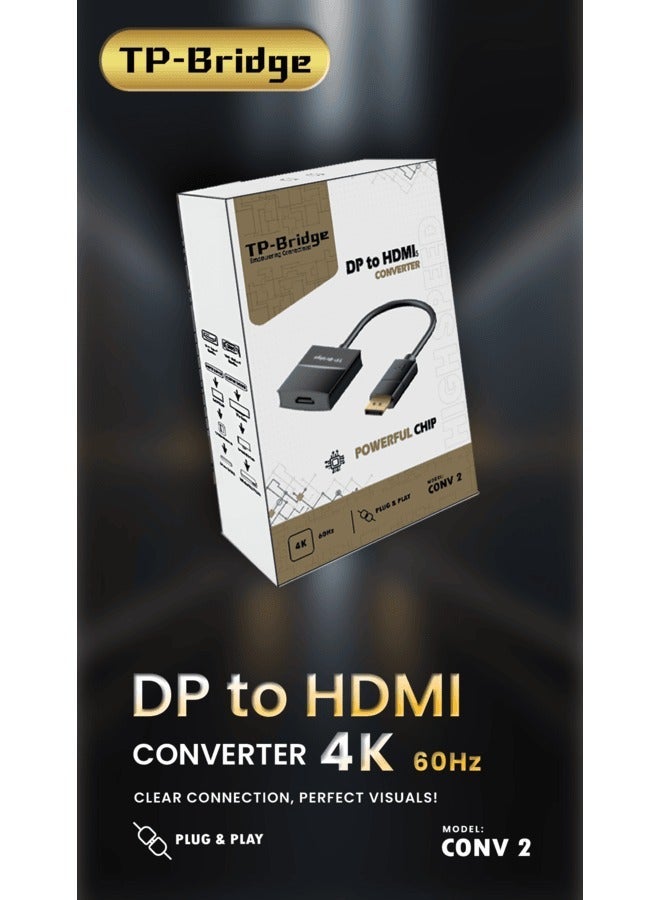 TP-BRIDGE DP DisplayPort to HDMI Video Converter Adapter Cable Supports 1080P | Black High Quality - Image 2