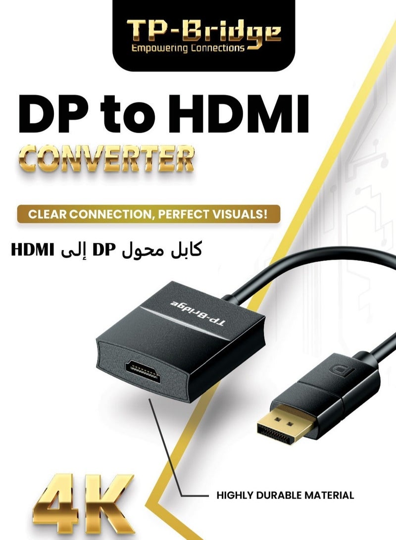 TP-BRIDGE DP DisplayPort to HDMI Video Converter Adapter Cable Supports 1080P | Black High Quality - Image 3