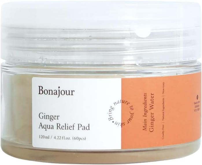 BONAJOUR Ginger Aqua Relief Toner Pad for Sensitive Skin Gentle Exfoliation and Soothing