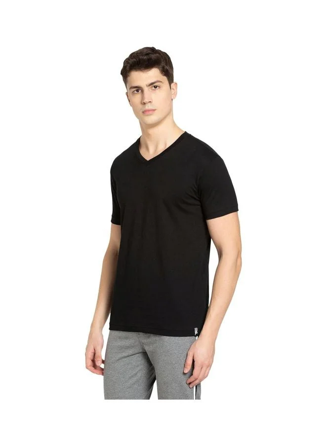 Jockey BLACK 2726 Men Super Combed Cotton Rich Solid V Neck Half Sleeve T Shirt for Men | Best Price UAE