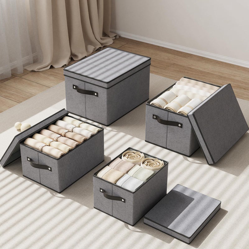 YheenLf Fabric Storage Bin with Lid, 7.1 x 9.1 x 13 Inch Foldable Storage Box for Shelves with Handles, Decorative Linen Closet Organizer, Gray, 1-Pack - Image 2