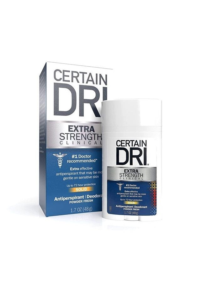 CERTAIN DRI Extra Strength Clinical Antiperspirant Solid Deodorant, Hyperhidrosis Treatment for Men & Women, Powder Fresh, 1.7oz, 1 Pack  - Image 1