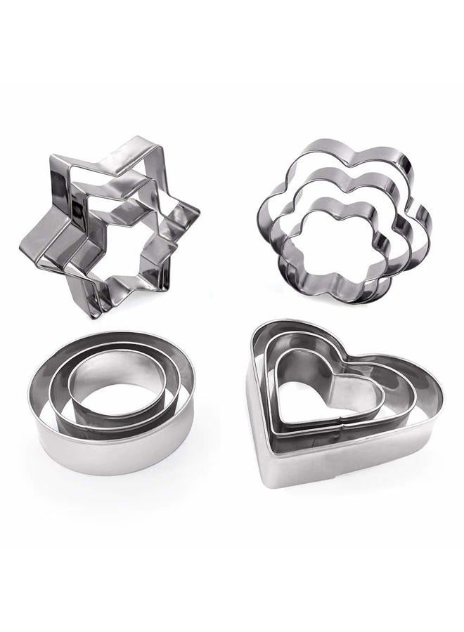 MCIGICM Cookie Cutters Shapes Baking Set, 12PCS Flower Round Heart Star Shape Biscuit Stainless Steel Metal Molds Cutters for Kitchen Baking Halloween Christmas Small Cookie Cutters - Image 1