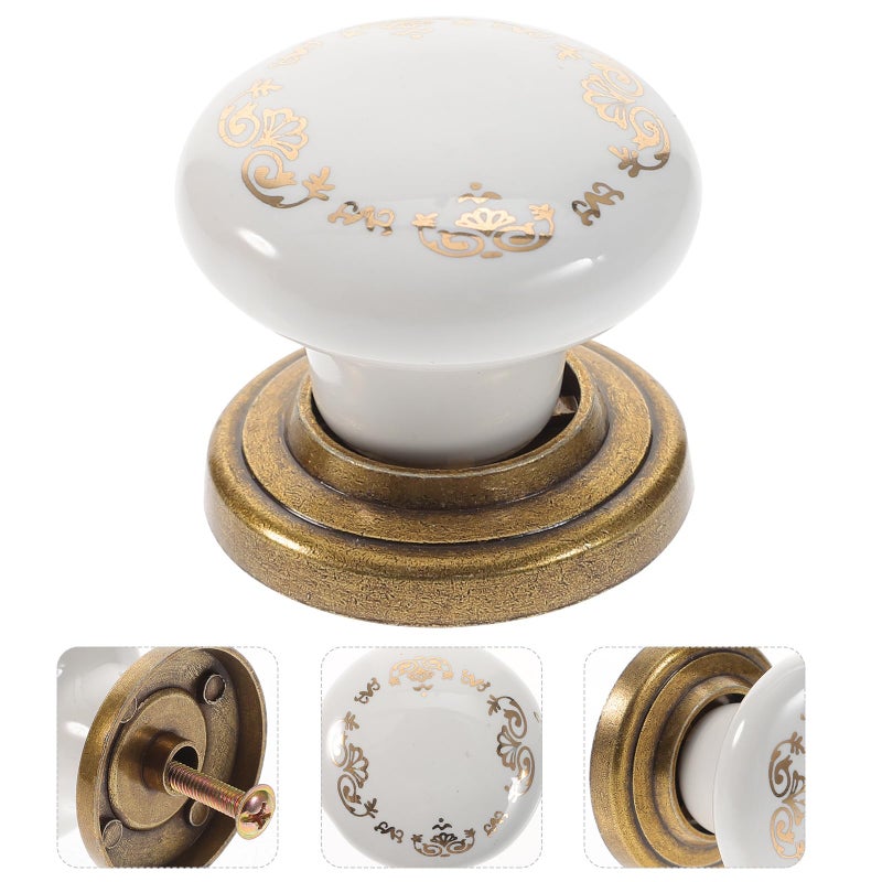 4Pcs Round Porcelain Cabinet Knobs Gold Thread Pattern Thickened Ceramic Drawer Pulls - Image 5
