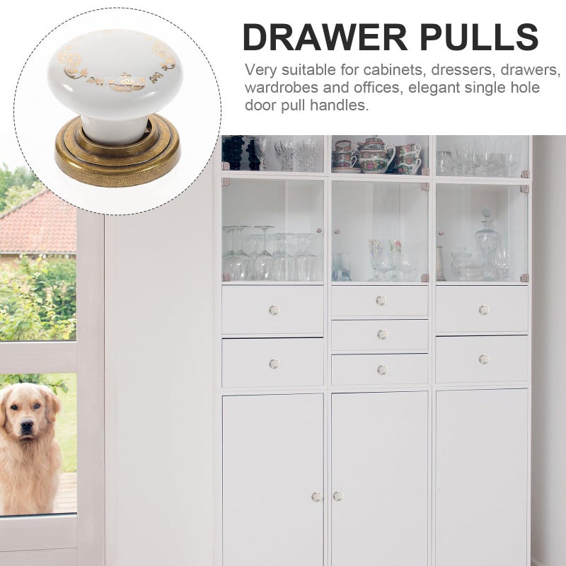 4Pcs Round Porcelain Cabinet Knobs Gold Thread Pattern Thickened Ceramic Drawer Pulls - Image 4