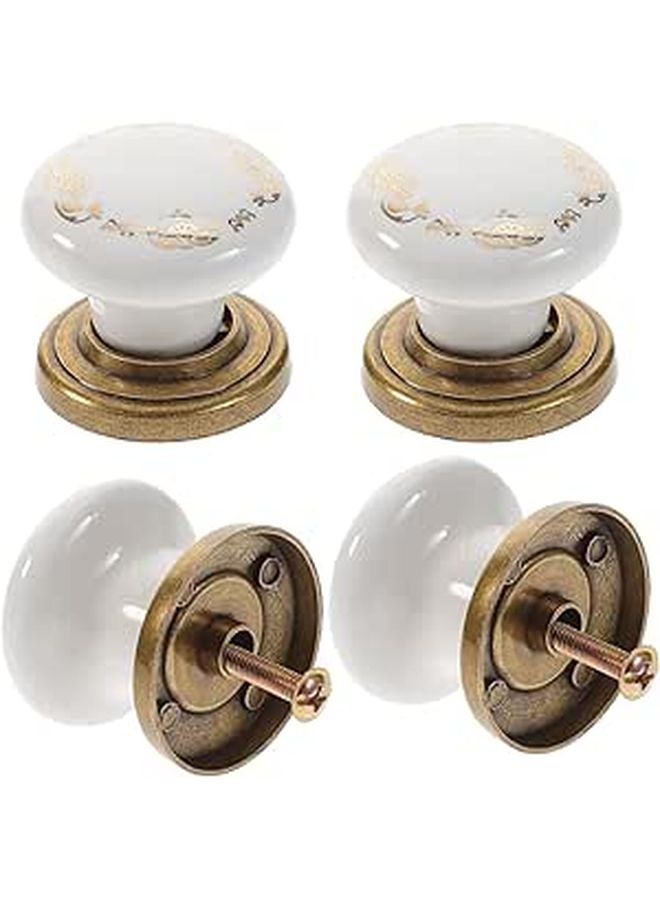 4Pcs Round Porcelain Cabinet Knobs Gold Thread Pattern Thickened Ceramic Drawer Pulls - Image 1