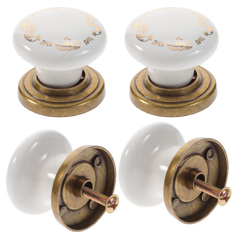 4Pcs Round Porcelain Cabinet Knobs Gold Thread Pattern Thickened Ceramic Drawer Pulls - Image 2