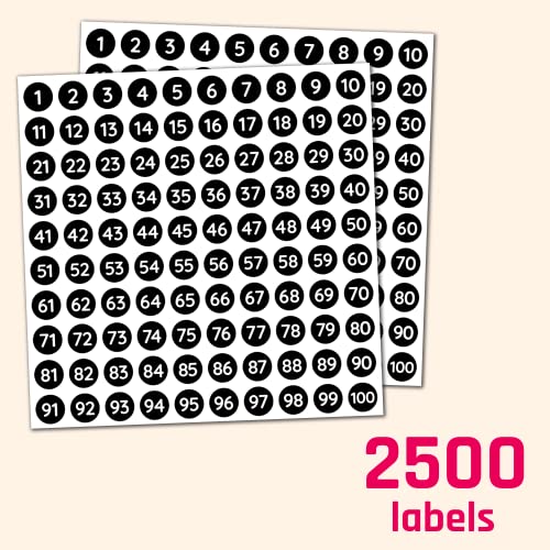 TownStix 25 Sheets, 1-100 Number Stickers Labels - 0.4" Round, Black, Pack of 2500 - Image 5