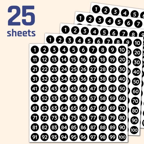 TownStix 25 Sheets, 1-100 Number Stickers Labels - 0.4" Round, Black, Pack of 2500 - Image 3