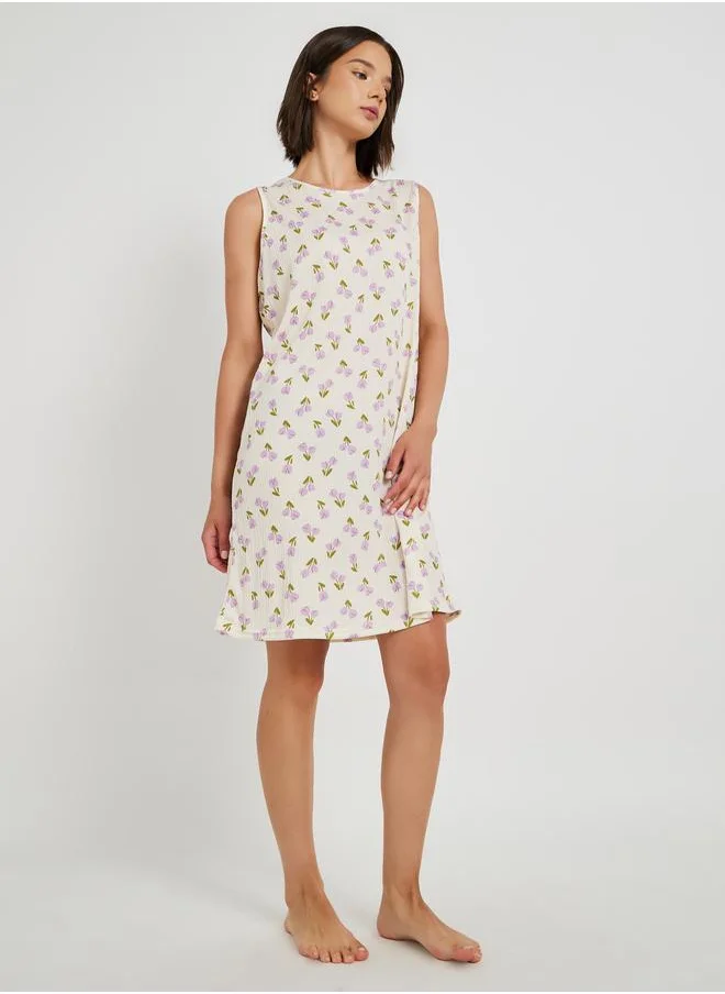 تايك تو Take Two Printed Round Neck Sleeveless Nightdress