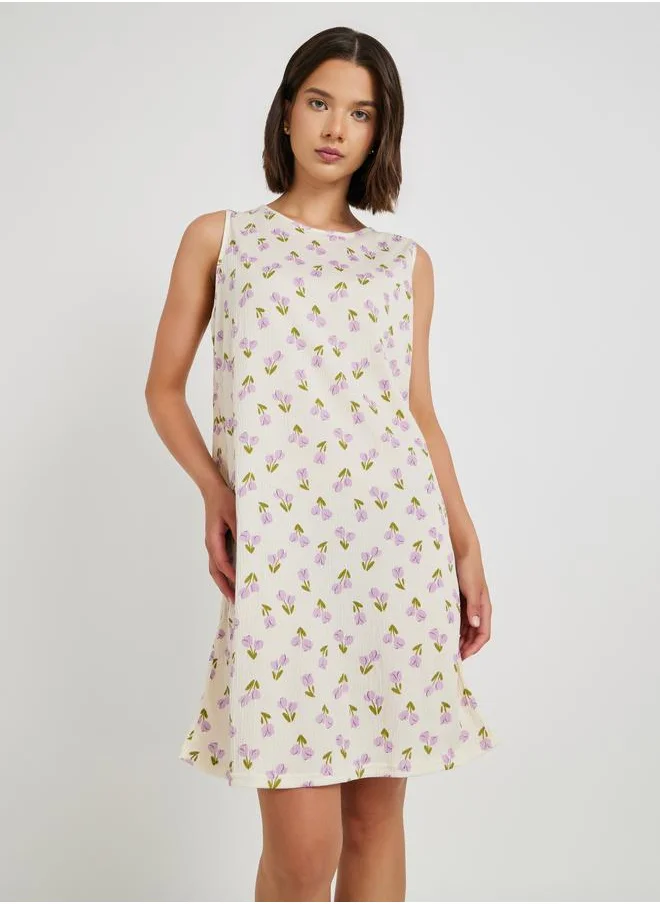 تايك تو Take Two Printed Round Neck Sleeveless Nightdress