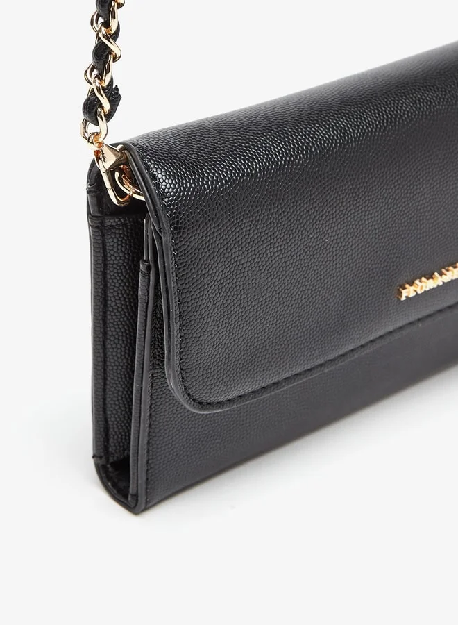 Flora Bella By Shoexpress Textured Clutch with Magnetic Button Closure and Chain Strap