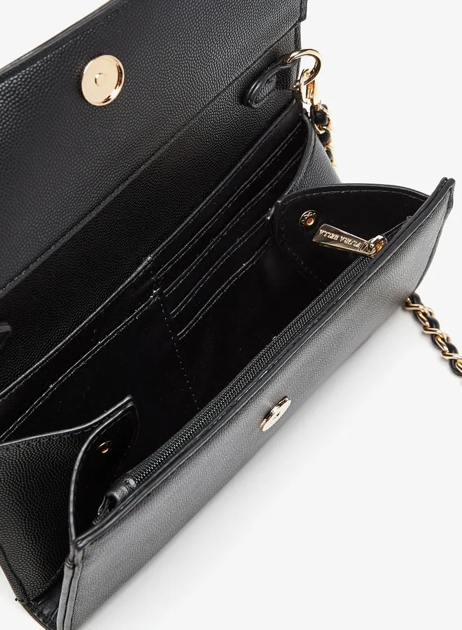 Flora Bella By Shoexpress Textured Clutch with Magnetic Button Closure and Chain Strap