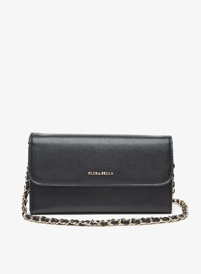 Flora Bella By Shoexpress Textured Clutch with Magnetic Button Closure and Chain Strap