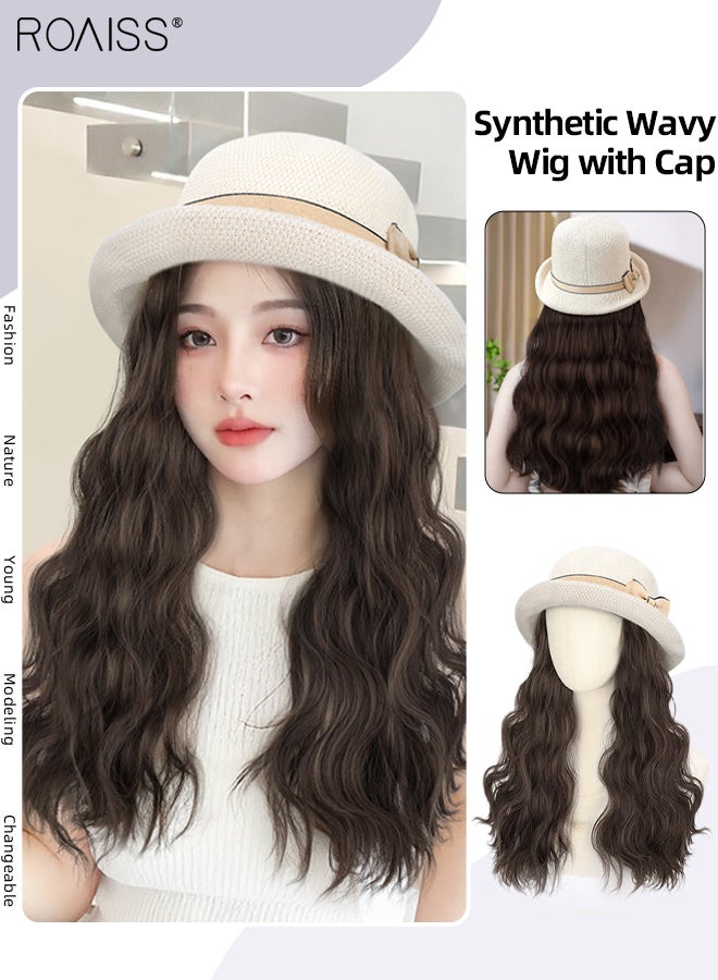 roaiss Long Wavy  Bucket Wig for Women All-in-One Wig Cap Natural Shape Hair Extension Synthetic Heat Resistant Fiber Wig for Daily Party Use 45cm (18 inch) - Image 1