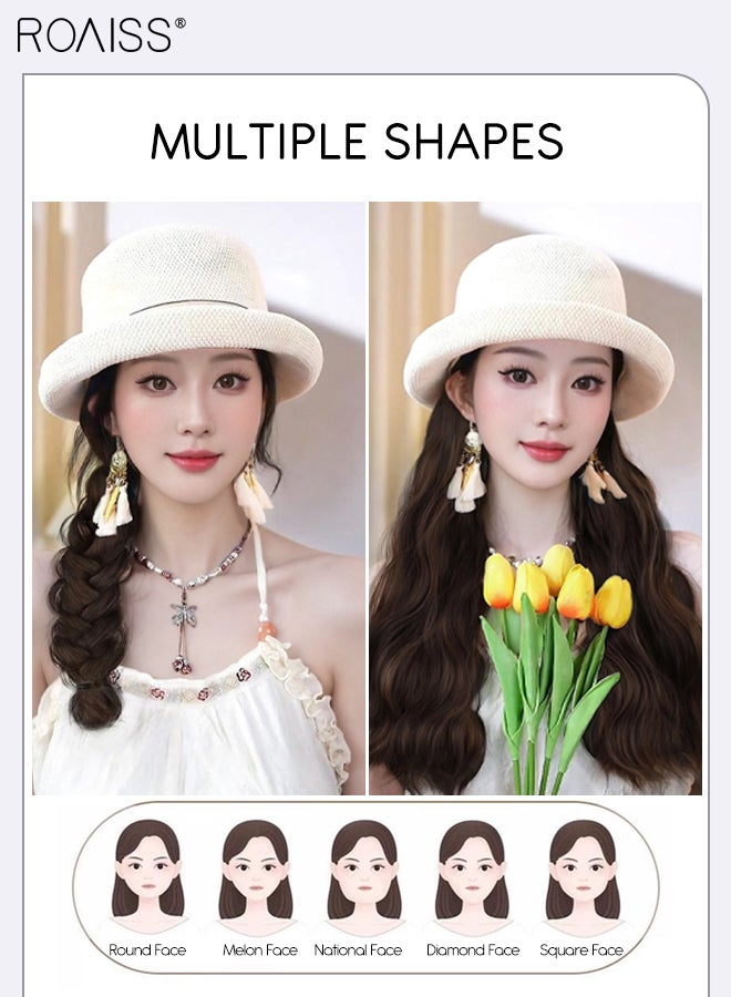 roaiss Long Wavy  Bucket Wig for Women All-in-One Wig Cap Natural Shape Hair Extension Synthetic Heat Resistant Fiber Wig for Daily Party Use 45cm (18 inch) - Image 4