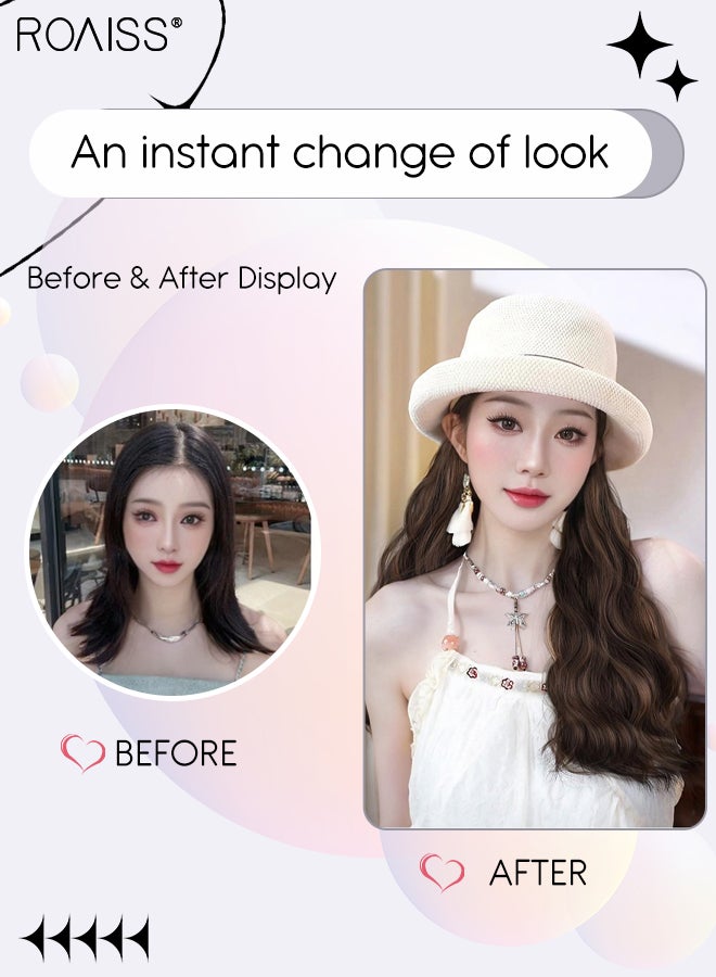 roaiss Long Wavy  Bucket Wig for Women All-in-One Wig Cap Natural Shape Hair Extension Synthetic Heat Resistant Fiber Wig for Daily Party Use 45cm (18 inch) - Image 3