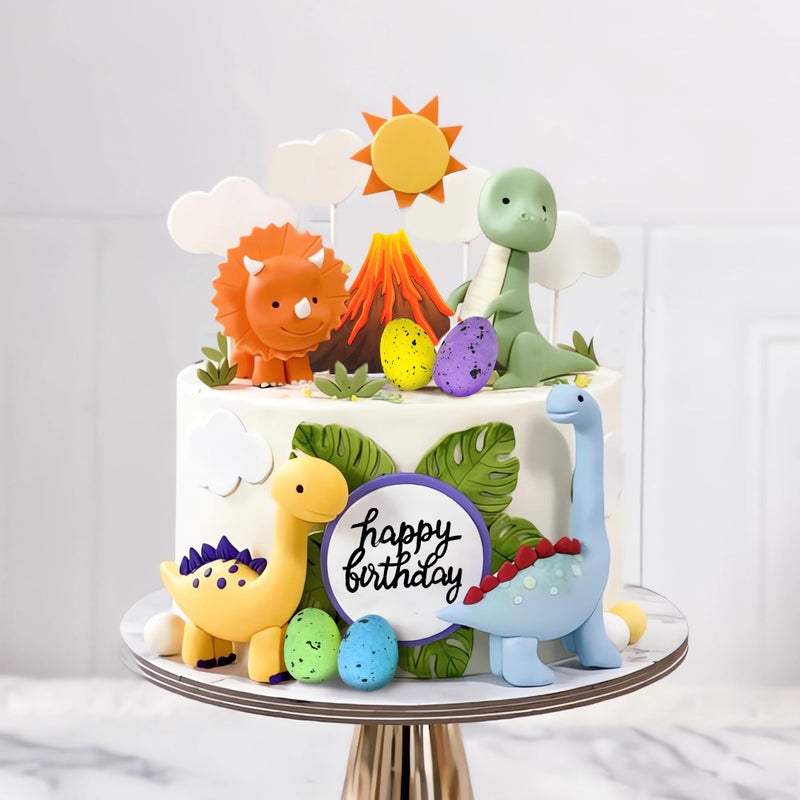 Tazimi Clay Dinosaur Cake Toppers Dinosaur Egg Volcano Cake Decorations for Boy Girl Kid Dinosaur Theme Birthday - Image 1