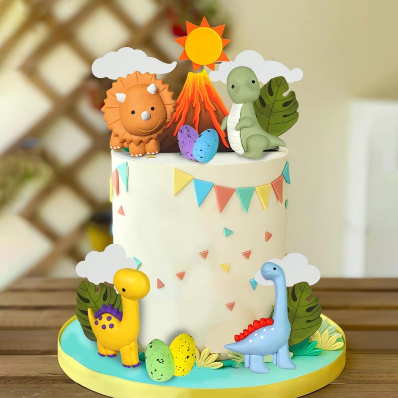 Tazimi Clay Dinosaur Cake Toppers Dinosaur Egg Volcano Cake Decorations for Boy Girl Kid Dinosaur Theme Birthday - Image 5