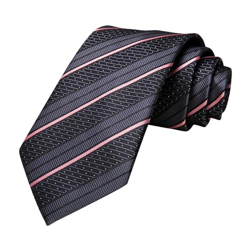Hi-Tie Silk Ties for Men Plaid Paisley Striped Necktie Pocket Square Cufflinks Set Formal Business,Gray Pink - Image 4