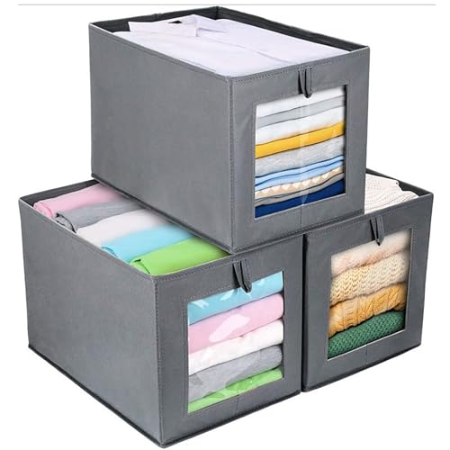 MosQuick® 2 pcs Washable Premium cloth organizer for wardrobe Foldable Visible Wardrobe Organizer for Clothes Cloth Storage Box almirah organizer for clothes storage box for clothes (2 pcs grey) - Image 1