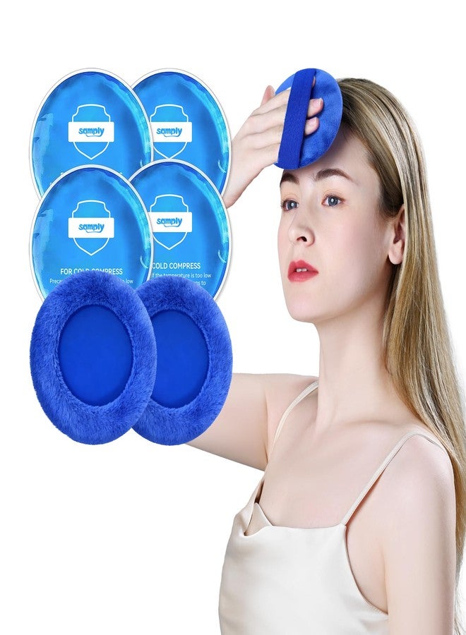 samply Small Gel Ice Packs for Boo Boos, Cold Packs for Injuries Reusable Pain Relief, Headaches and Toothaches,Eyes, Face, 4 Pack Mini Round Ice Packs with 2 Covers for Cold Compress, Dark Blue - Image 1