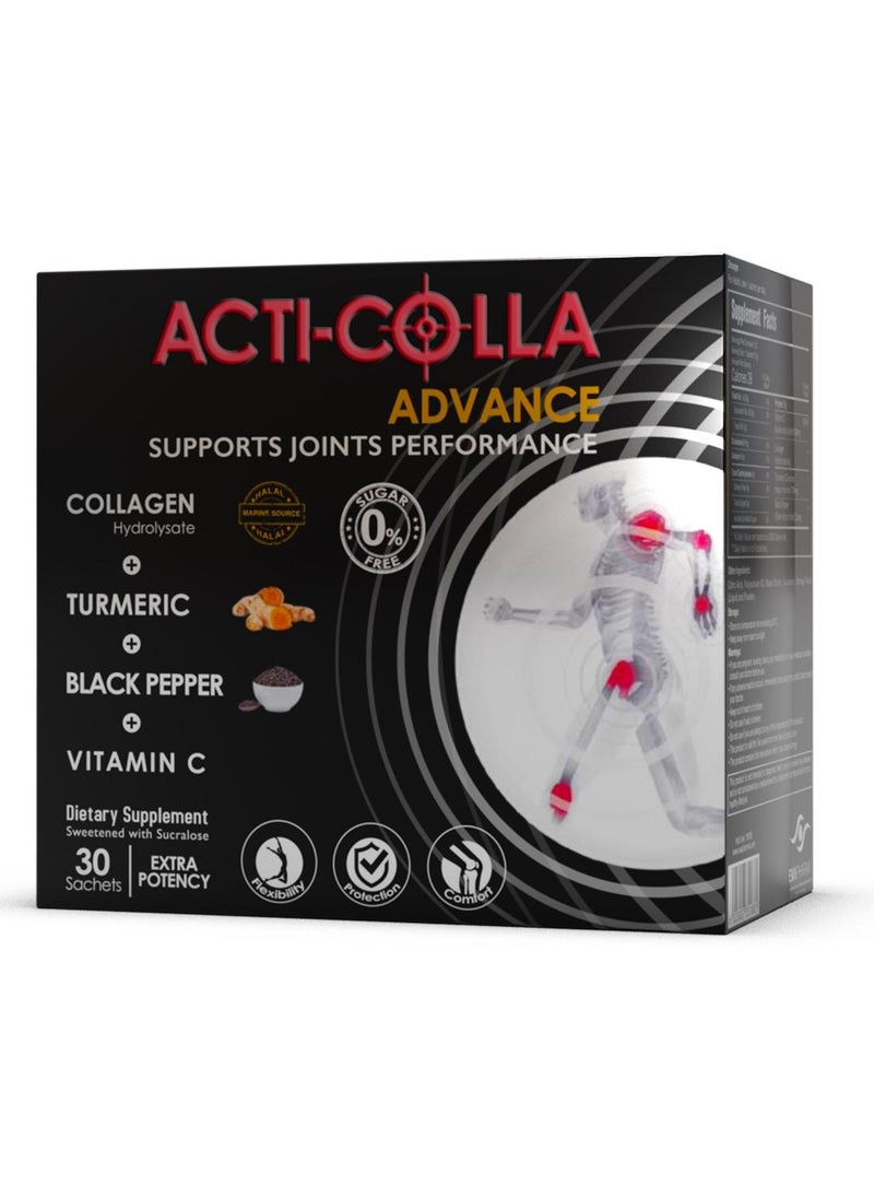 EVA PHARMA Acti Colla Advance, high concentration collagen formula, with vitamin C, Black Pipper & Turmeric - For Joint Pain & Recovery - 30 Sachets. - Image 1