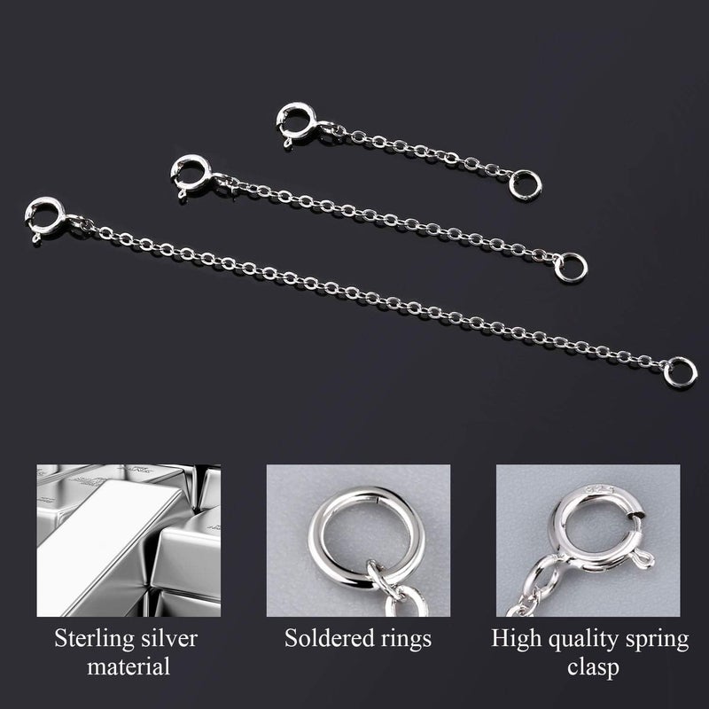 Lancharmed 3 Pcs 925 Sterling Silver Necklace Extenders for Women Durable Strong Removable Necklace Bracelet Anklet Extension Jewelry Making Chains - Image 4