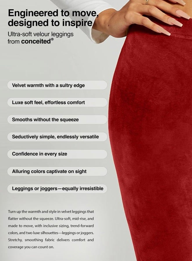 Conceited Velvet Leggings for Women - Premium Ultra-Soft Warm Velour Pants - Red - Large - Image 2