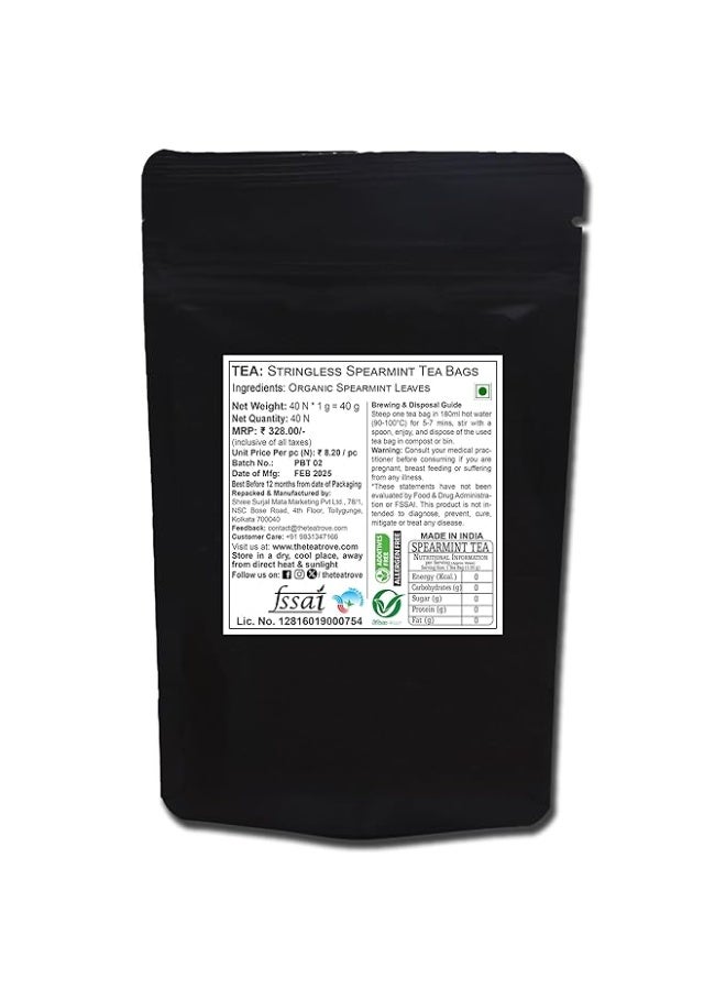 the tea trove Spearmint herbal tea 40pcs pyramid tea bags pouch - Image 2