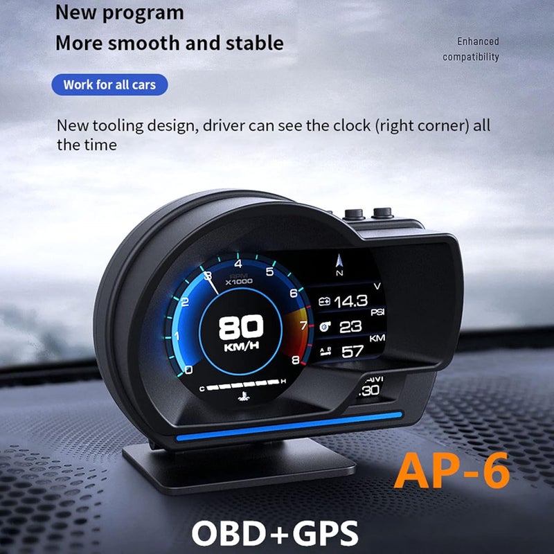 Eacam Multi-color available build Car HUD Display, OBD+G-P-S Smart Gauge, Speedometer Diagnostic Fault Code Elimination Safe Driving Computer Overspeed Fault Alarm, Works Great for Most Cars Multi-use detailed build - Image 2
