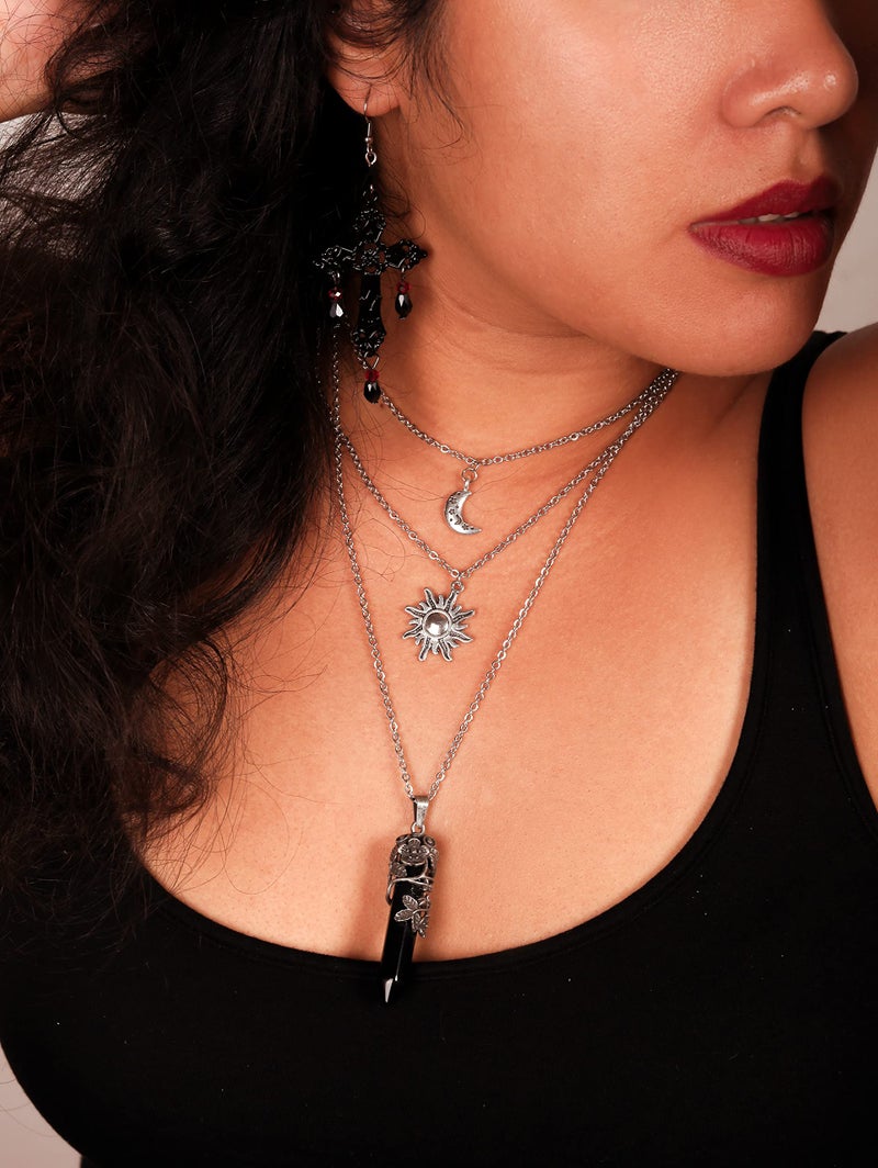 Sacina Gothic Crescent Moon Choker, Moon Sun Star Choker Necklace, Goth Gothic Necklace, Halloween Christmas Jewelry Gift for Women - Image 2