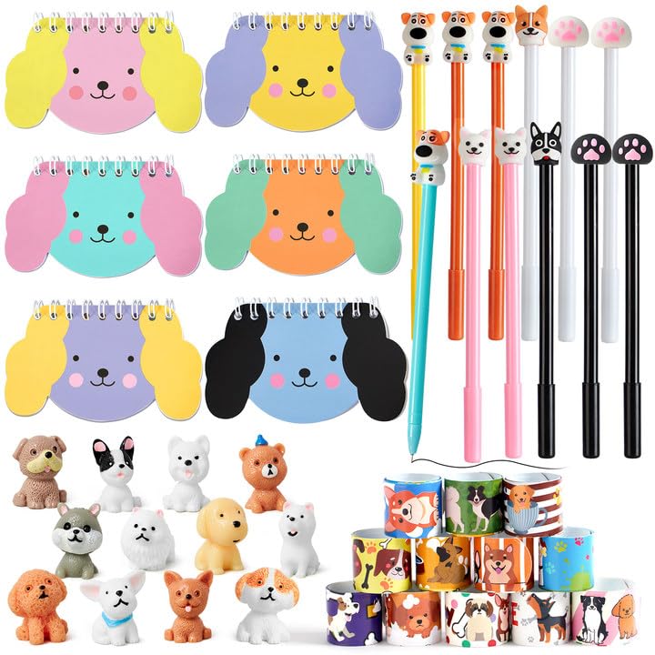 SNLN Dog Party Favors for Kids 12Set Paw Print Puppy Party Favors with Mini Notebooks Pens Dogs Figures Slap Bracelets Boys Girls Birthday Gift Goodie Bags Stuffer Dog Themed Party Supplies Decor - Image 1
