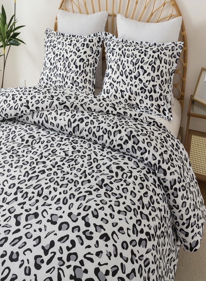 Caressma White Leopard Print Comforter Set, Queen Size 3 Pieces for All Seasons, Untamed Wilderness Style Comforter with Pillowshams, Ultra Soft Microfiber - Image 2