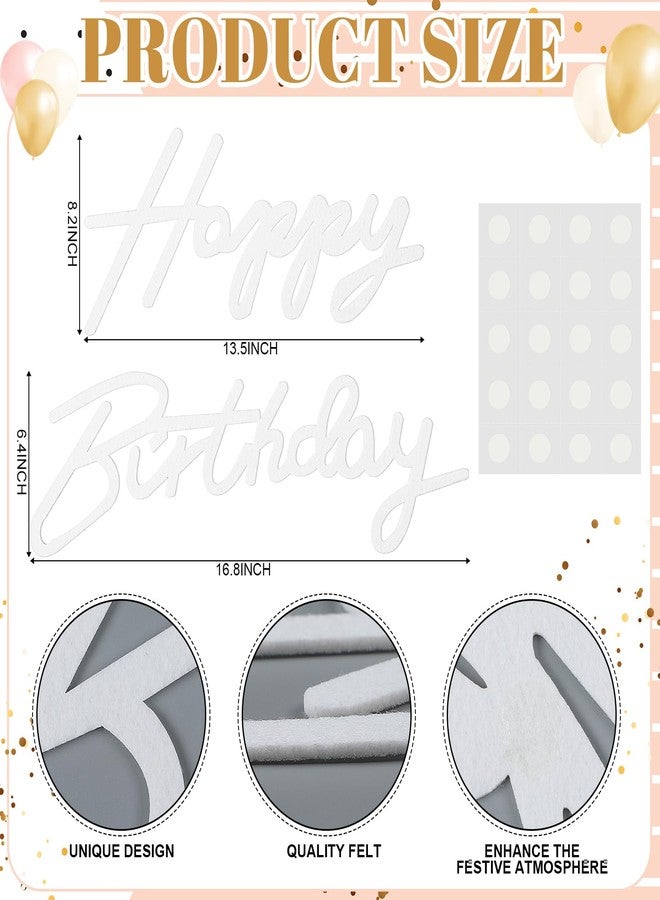 RoundFunny White Happy Birthday Sign for Backdrop Felt Happy Birthday Banner for Balloon Arch Letters Party Decal Decor Backdrop Wall Decor for Baby Shower Photo Prop Gender Reveal - Image 2