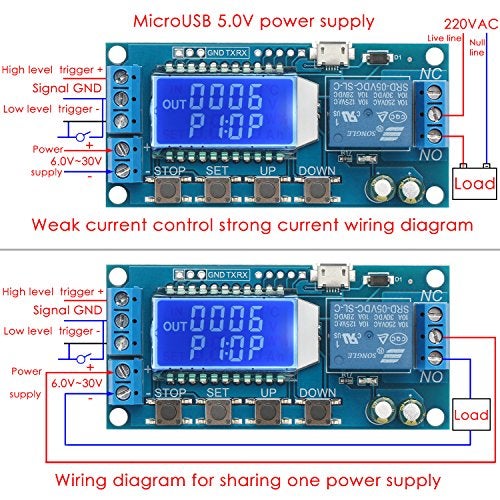 DROK Timer Relay - 5V/12V/24V Time Delay Relay Switch Delay-Off Cycle Timer 0.01s-9999mins with LCD Display Support Micro USB 5V Power Supply - Image 3