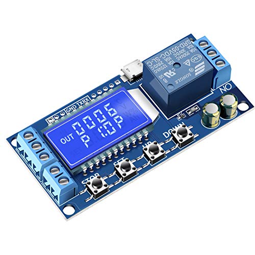 DROK Timer Relay - 5V/12V/24V Time Delay Relay Switch Delay-Off Cycle Timer 0.01s-9999mins with LCD Display Support Micro USB 5V Power Supply - Image 1