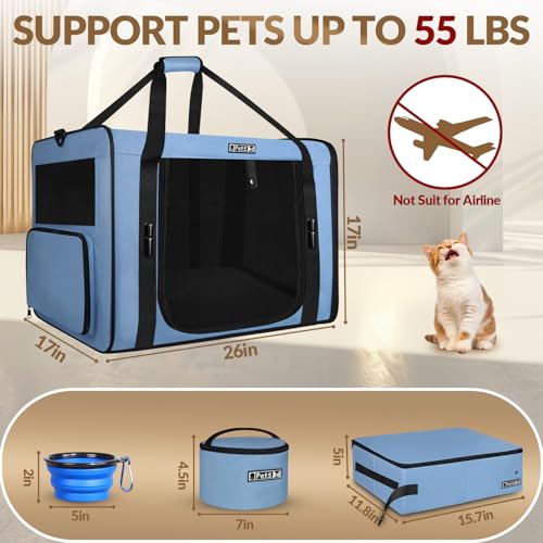 Petskd 26"x17"x17" Extra Large Cat Carrier with Litter Box for Large Cat or 2 Small Cats under 55LBS, Collapsible Soft Sided Pet Carrier for Car Travel with Seat Belt Buckles and Locking Zippers(Blue) - Image 3