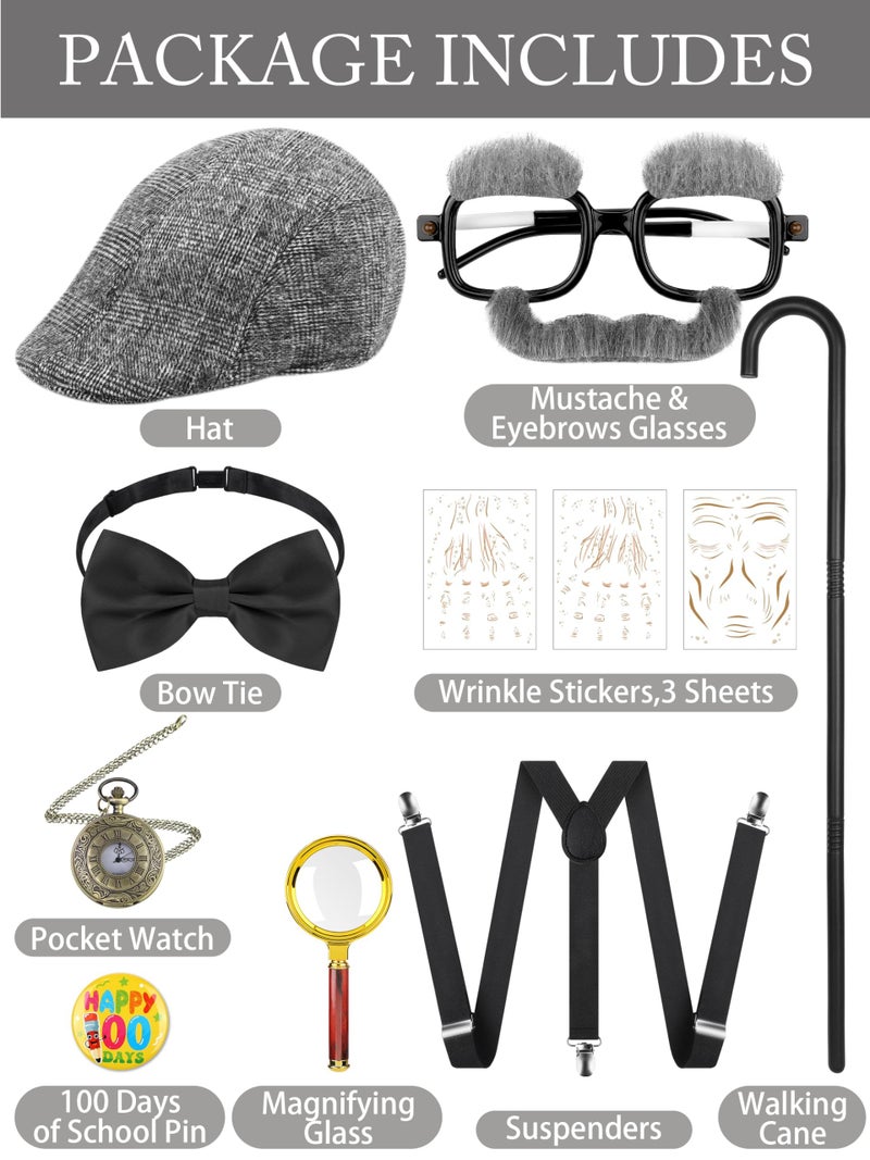 SOMSOC Boys Old Man Costume 100 Days of School Outfit Kids Grandpa Costume Accessories Set for School Dress Up Party - Image 2