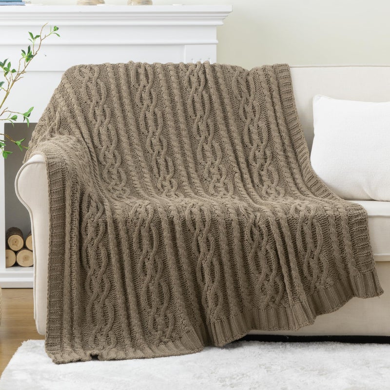 Battilo Camel Tan Throw Blanket for Couch,51"x67", Cable Chenille Knitted Throw Blankets for Bed, Sofa, Chair,Living Room, Soft Cozy Thick Warm Decorative Textured Blanket. - Image 2